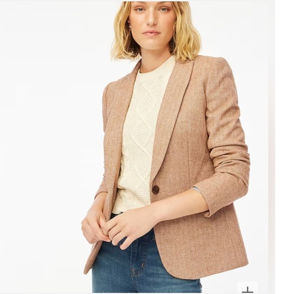 J.Crew Women Tan Herringbone Wool Blend Blazer Jacket BJ830 Brown Size 10